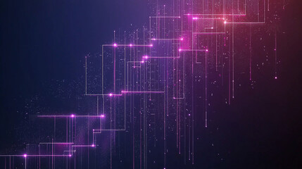 Abstract digital design with lines and glowing dots on a dark background.