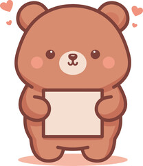 Cute bear hold blank paper cartoon illustration