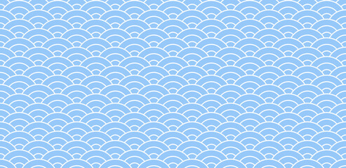 Seamless wave pattern with lines. Light blue geometric background.