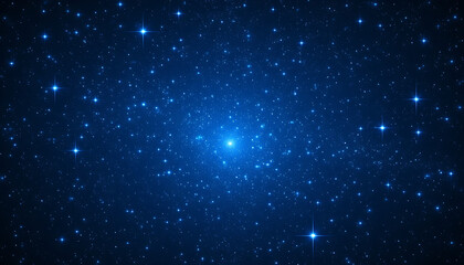 A luminous starry sky with a rich blue tone, densely packed with sparkling stars that shine brightly.