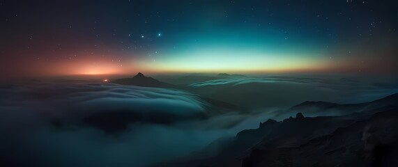 Fototapeta premium Lively celestial landscapes portrayed through deep canvas colors showcasing phenomena