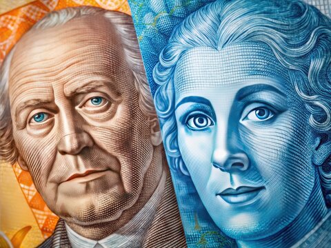 Up close, Swedish Kronor and Malaysian Ringgit banknotes unveil hidden textures and vibrant colors in stunning macro photography.