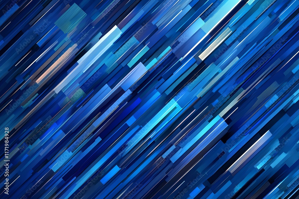 Poster dynamic blue abstract composition with lines and shapes creating a vibrant layered effect in modern 