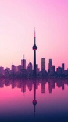 Obraz premium Toronto City Skyline Reflected in Pink Water