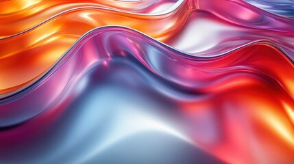 Abstract Colorful Curved Metallic Shape with Glossy Reflections and Vibrant Lighting