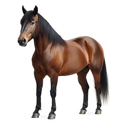 Naklejka premium Brown horse standing, isolated white background, equestrian photography, website banner.