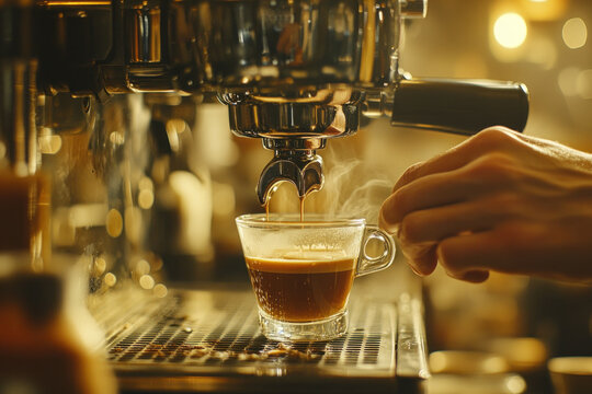 Person pouring coffee from a French press into a mug on a wooden table, with morning light streaming through a window, creating a cozy atmosphere. - Powered by Adobe