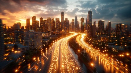 Fototapeta premium A vibrant cityscape at night illuminated by futuristic LED lights