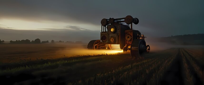 Rusty machinery surrounded by fields showcasing the remnants of industrious past