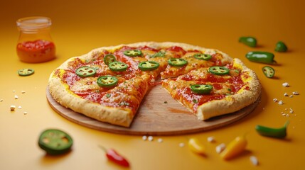 Spicy Pizza with Various Toppings in Minimalist Style