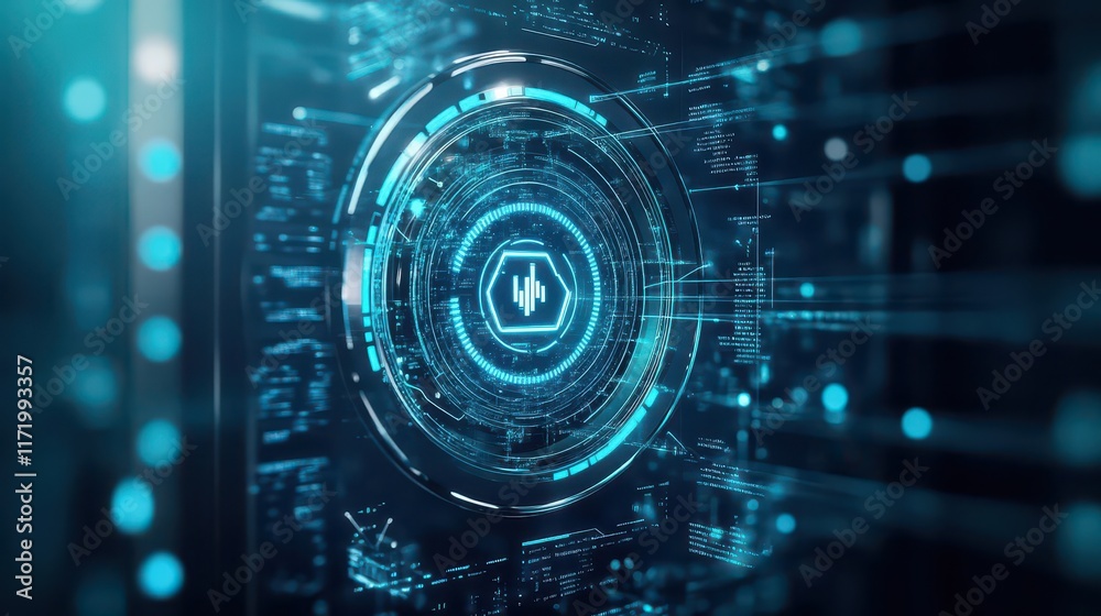 Poster A secure cloud vault with data streams flowing in and out, highlighted with holographic encryption keys, modern illustration, bluegreen hues