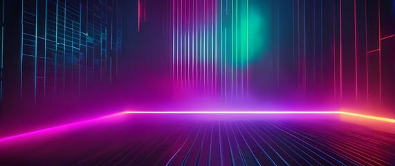 Technological backgrounds featuring linear patterns in vibrant neon colors