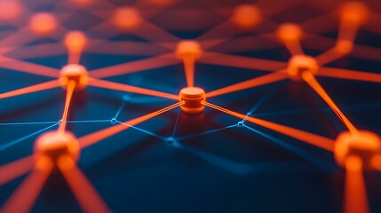 Abstract Network Connections with Orange Nodes and Blue Lines Illustrating Digital Communication and Data Exchange