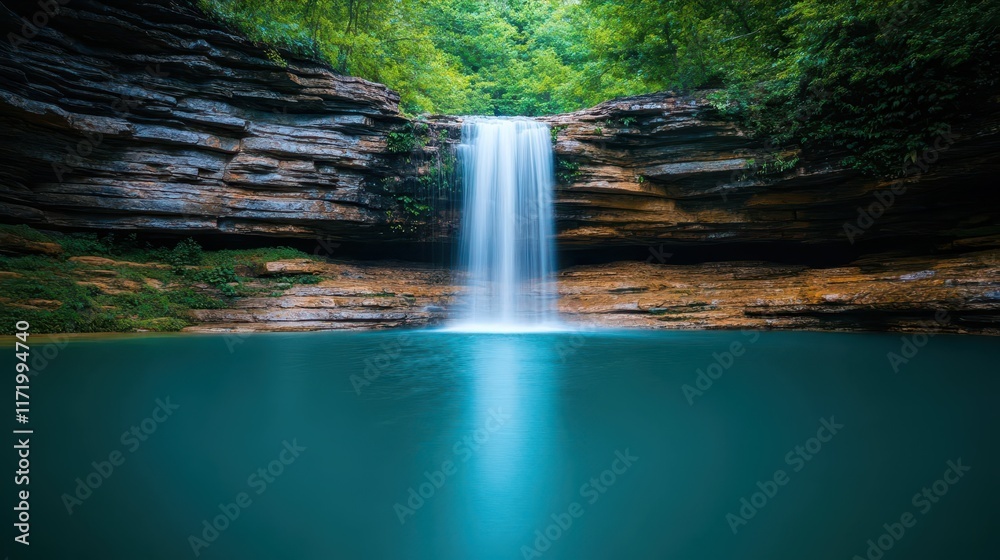 Aufkleber a waterfall cascading into a hidden valley of light, nature s power in transition