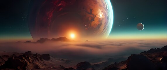 The imaginative portrayal of planets brimming with life in vibrant colors