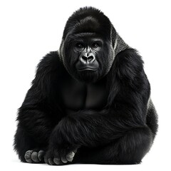 Fototapeta premium Powerful gorilla sitting, white background, wildlife photography, conservation.