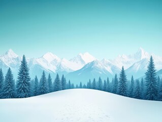 Fototapeta premium Adventurous winter travel scene showcasing a snow-covered trail leading through mountains, captured from a dramatic high angle