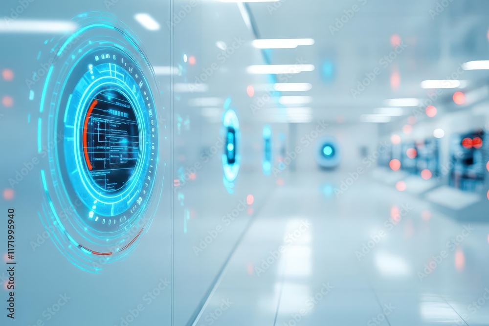 Fototapete AI simulations predicting workflow improvements for factory efficiency close up futuristic overlay simulation room