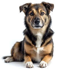 Fototapeta premium Dog portrait, sitting, studio, white background, pet adoption.