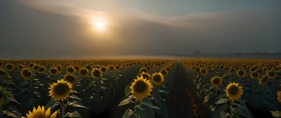 Vast expanse of a sunflower field reaching towards the horizon