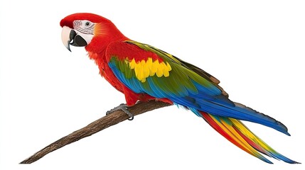 Fototapeta premium A colorful parrot perched on a branch, showcasing vibrant feathers.