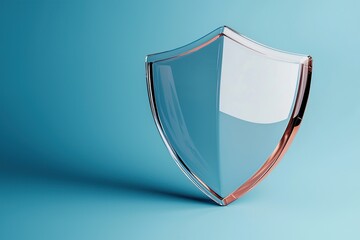 A sleek, reflective shield against a blue background, symbolizing protection and security.