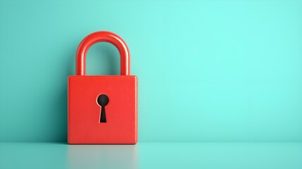 Fototapeta premium Bright Red Padlock on a Vibrant Teal Background Representing Security and Protection Concepts