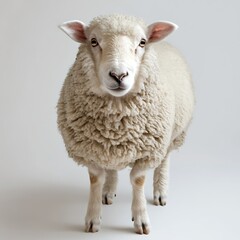 Fluffy sheep studio portrait, wool, farm animal, agriculture, peaceful background.