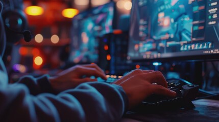 Obraz premium close-up of a person operating his computer