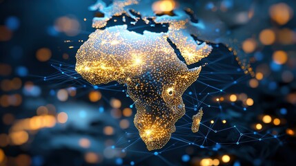 The Africa network map features interconnected server nodes representing various communication channels across the continent
