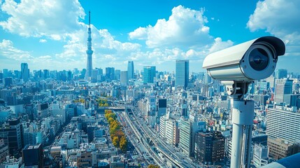 Cityscape View with Security Camera and Skyline