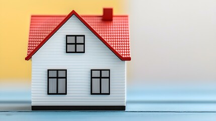 Charming miniature house model with a vibrant red roof set against a soft background for real estate and interior design concepts