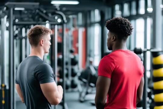 Fitness trainer assisting a client in a gym with stateoftheart equipment, Experience, Focused training session