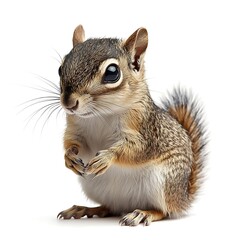 Obraz premium Cute baby squirrel posing, white background, wildlife photography, perfect for children's books. (1)