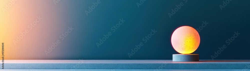 Aufkleber Illuminated Light Bulb Casting Warm Glow on Wooden Table with Soft Shadows Creating a Cozy Ambiance for Creative Inspiration and Thoughtful Reflection