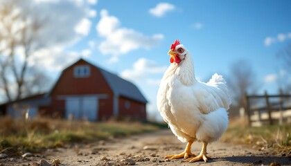 White Chicken on Farm Road