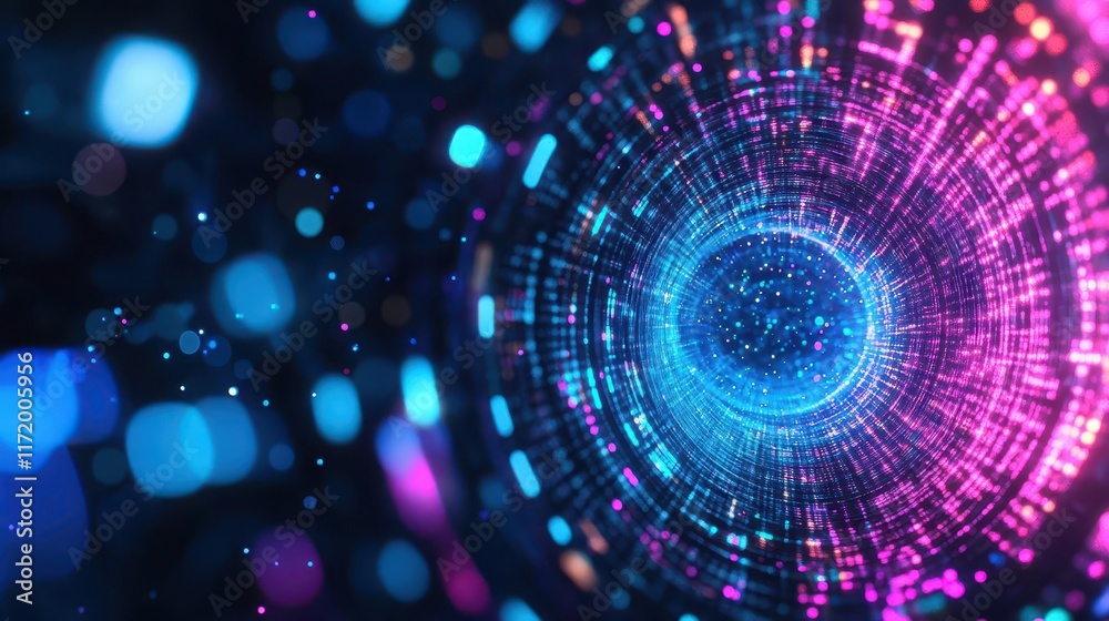 Poster Multicolor data streams flowing through a virtual tunnel, online visibility, internet traffic visualization
