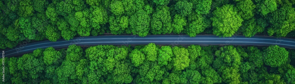 Aufkleber tranquil forest road surrounded by lush greenery and towering trees inviting a sense of adventure an