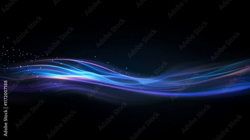 Poster colorful abstract wavy lines flowing in a dark background and creating a mesmerizing visual effect