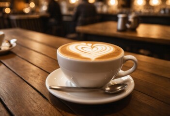 Gourmet Coffee with Latte Art in Cozy Cafe Setting