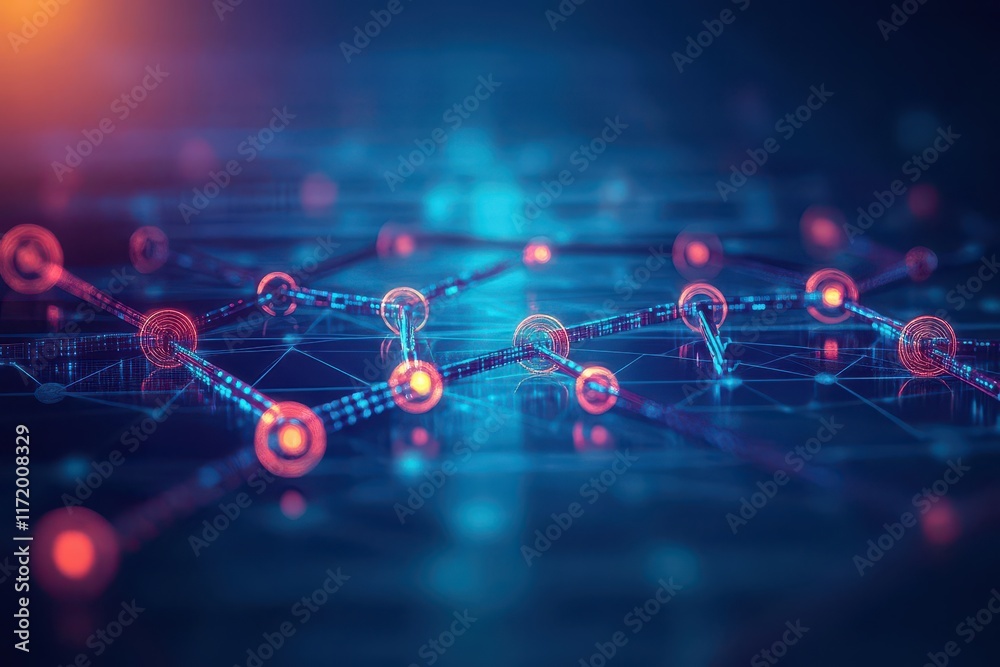 Poster Vibrant Abstract Composition Featuring Blue and Red Circular Patterns on a Soft Background Evoking Energy and Creativity in Modern Art Style