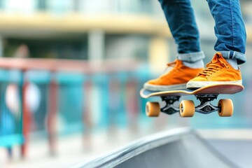 Skateboarder landing a complex trick on a rail with confidence, Skill and precision, Dynamic mastery in extreme sports