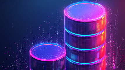 A digital representation of stacked data storage with vibrant neon colors.