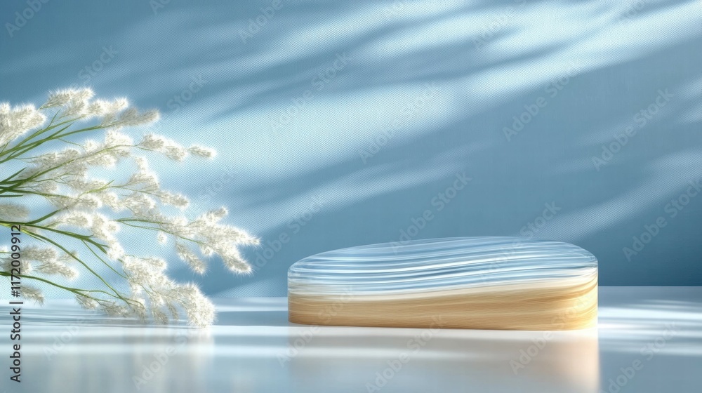 Aufkleber a serene display featuring a smooth, layered object beside delicate white flowers.