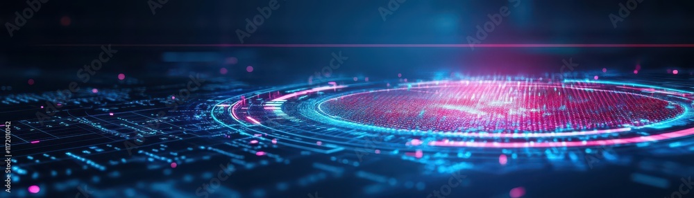 Poster Futuristic Circuit Board Design Illuminated by Vibrant Red Light Creating a High-Tech Ambiance Suggestive of Innovation and Advanced Technology Concepts