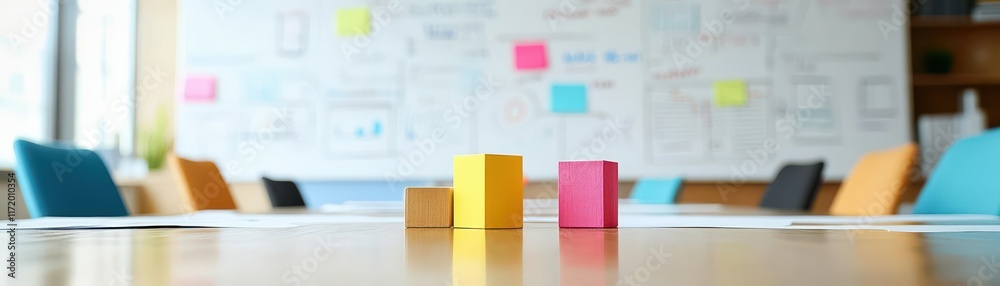 Poster Vibrant Array of Colorful Building Blocks Spread Across a Wooden Table Inviting Creative Play and Imaginative Exploration for Children and Adults Alike