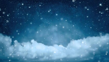 Obraz premium Magical Winter Night Sky with Snowflakes Falling over Soft Clouds, Perfect for Seasonal Backgrounds, Holiday Designs, and Winter Themes