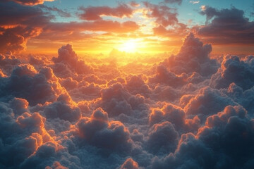 Obraz premium Golden Sunset Cloudscape Above a Sea of Clouds