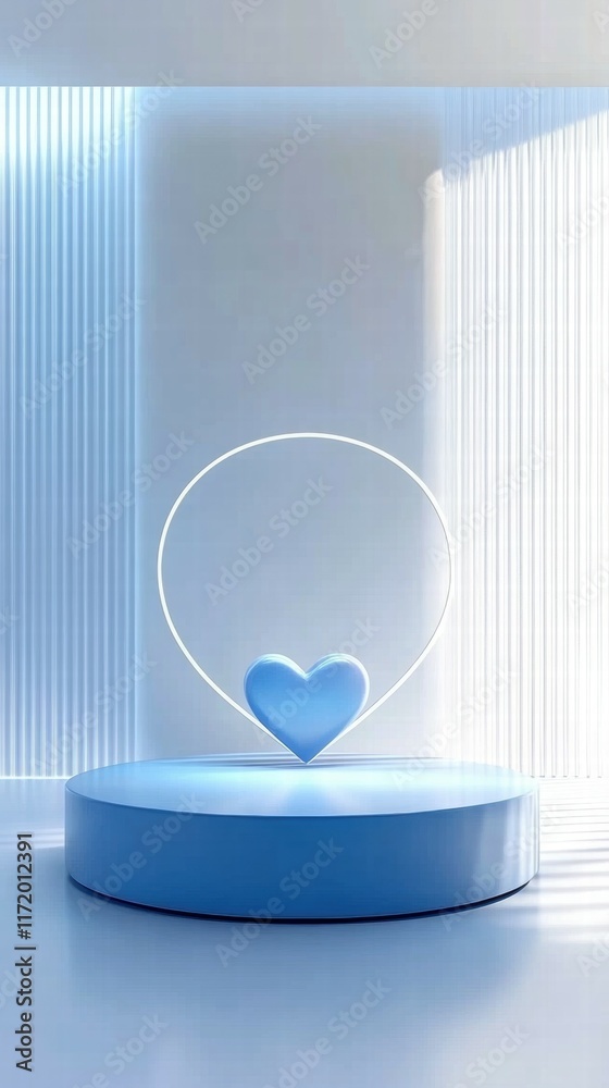 Poster a minimalist blue display featuring a heart shape, emphasizing love and affection.