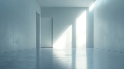 Fototapeta premium Sunlight streaming through doorway in empty modern room